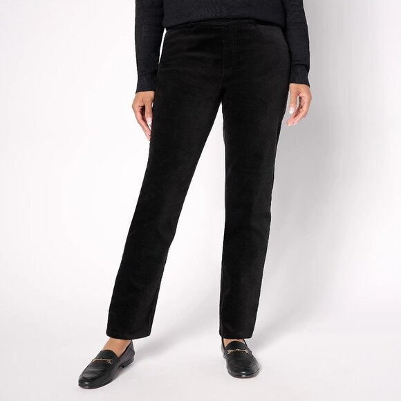 Denim & Co Petite Stretch Velvet Straight Leg Pull On Pant - Size PL A662788 - Picture 1 of 4